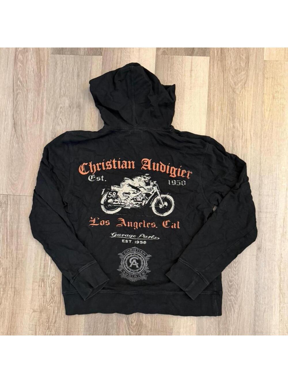 Vintage Christian Audigier black cotton hoodie size L #motorcycle - Picture 1 of 5